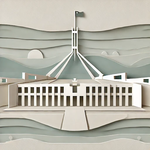 Paper cut illustration of Canberra Parliament House